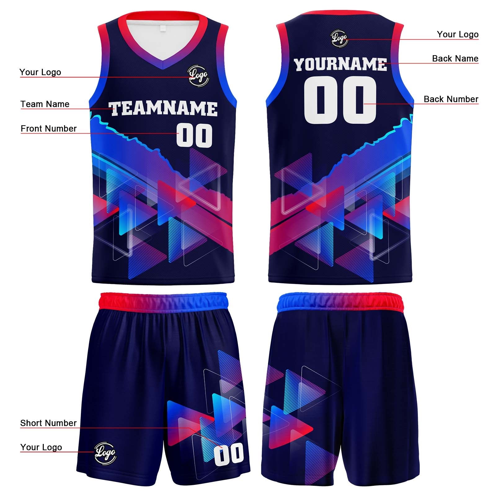 Custom Navy Red Blue Basketball Jersey Uniform Suit Printed Your Logo Name Number