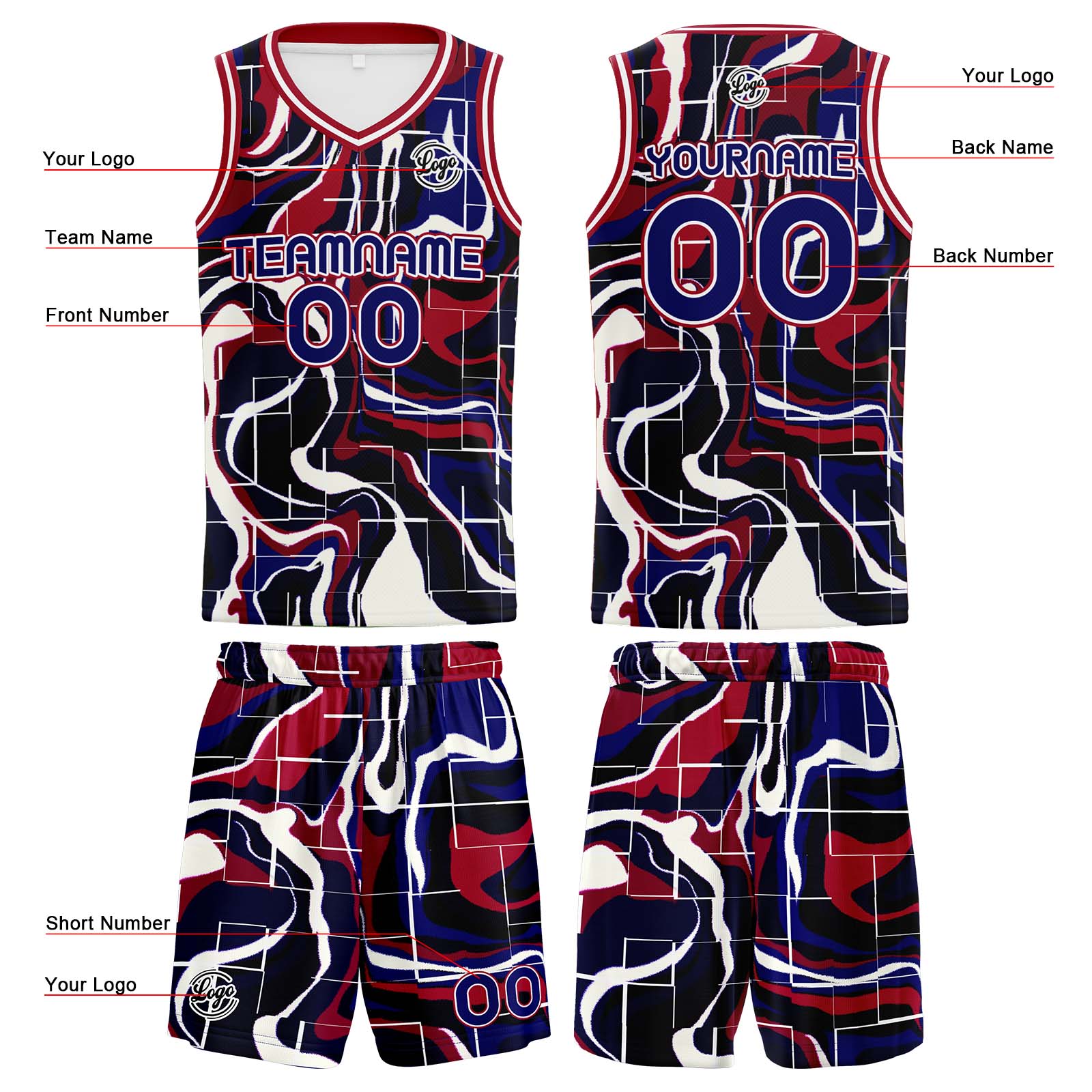 Custom Navy Red Basketball Jersey Uniform Suit Printed Your Logo Name Number