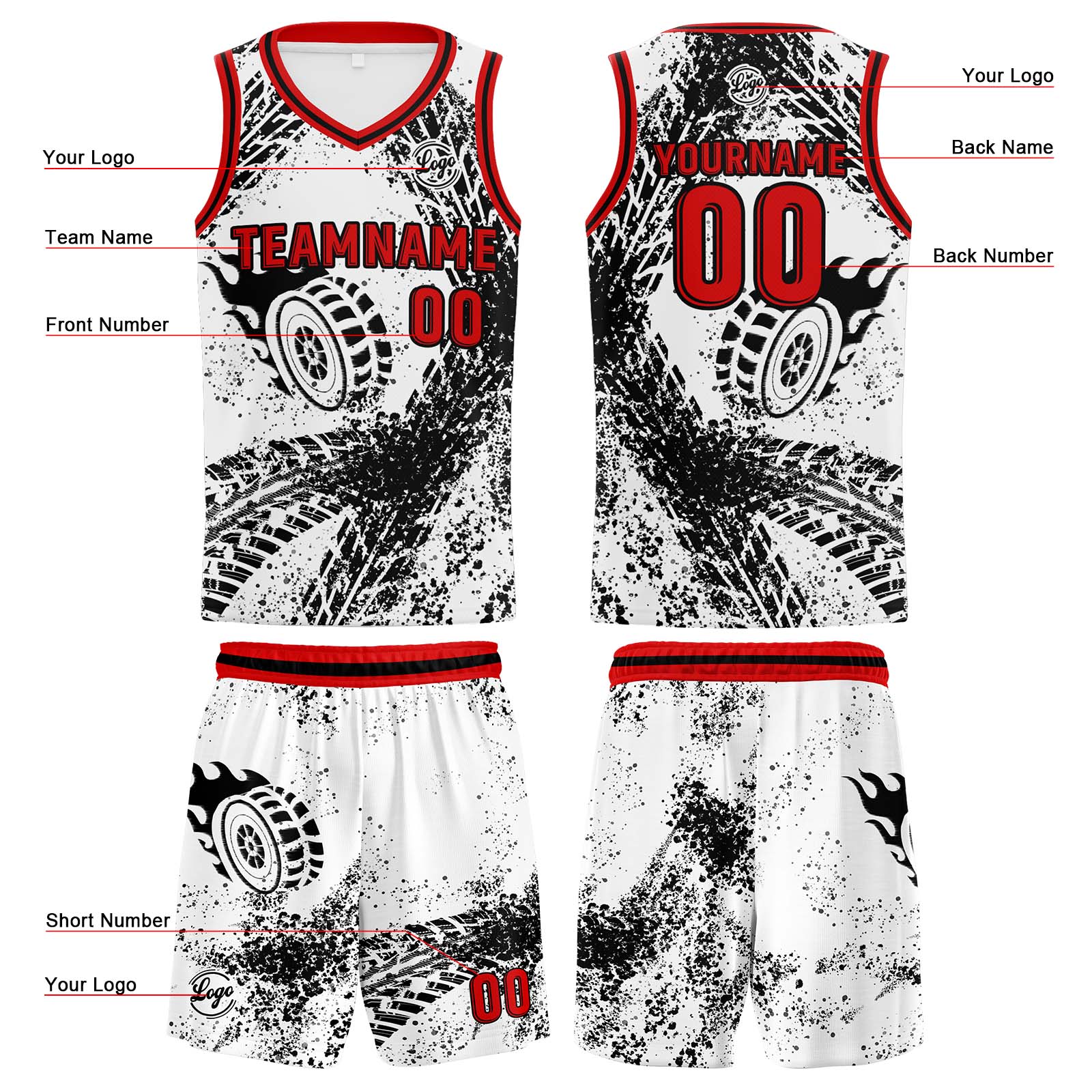 Custom White Black Red Basketball Jersey Uniform Suit Printed Your Logo Name Number