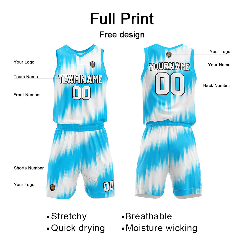 Custom Basketball Jersey Uniform Suit Printed Your Logo Name Number Light Blue