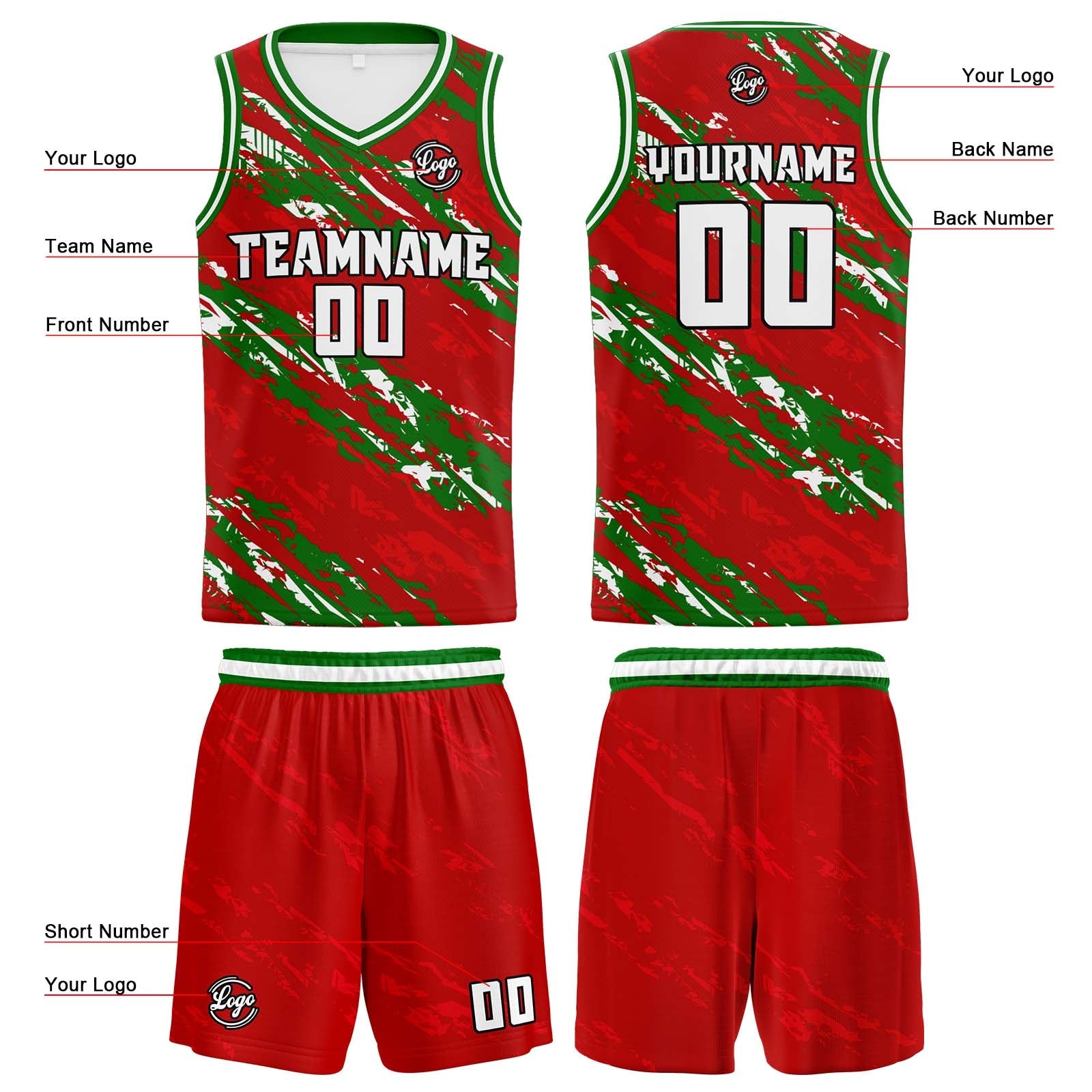 Custom Red Green Basketball Jersey Uniform Suit Printed Your Logo Name Number