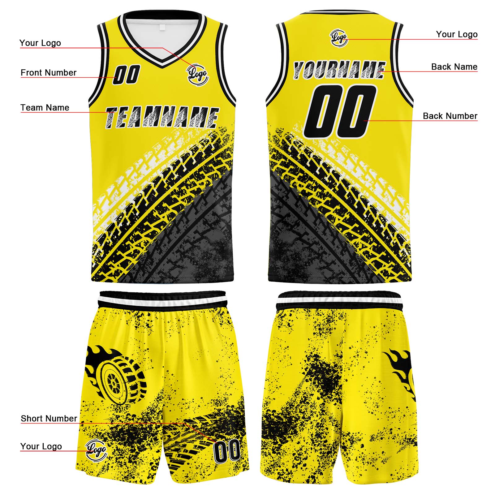 Custom Yellow Basketball Jersey Uniform Suit Printed Your Logo Name Number