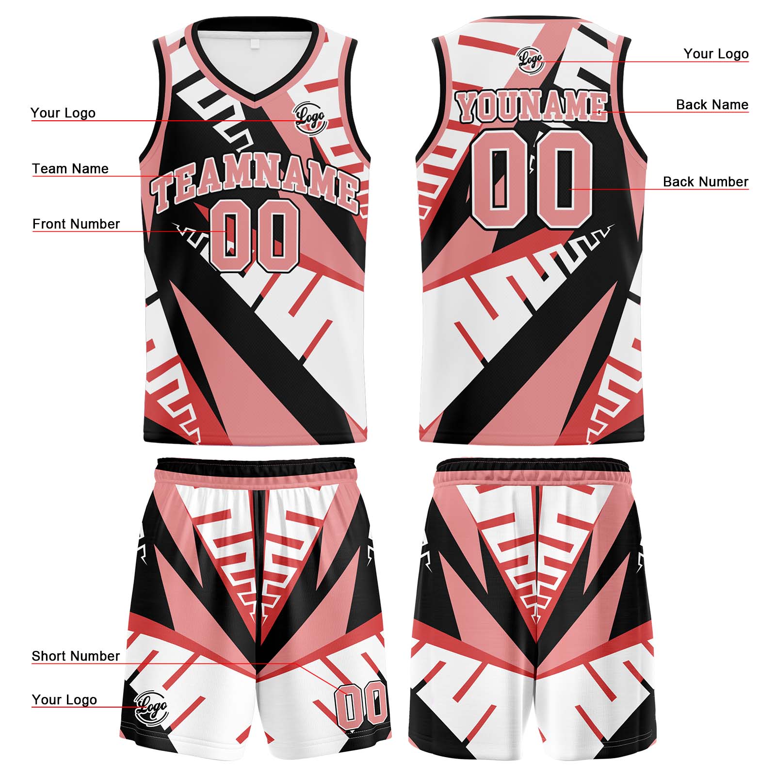Custom White Black Light Red Basketball Jersey Uniform Suit Printed Your Logo Name Number