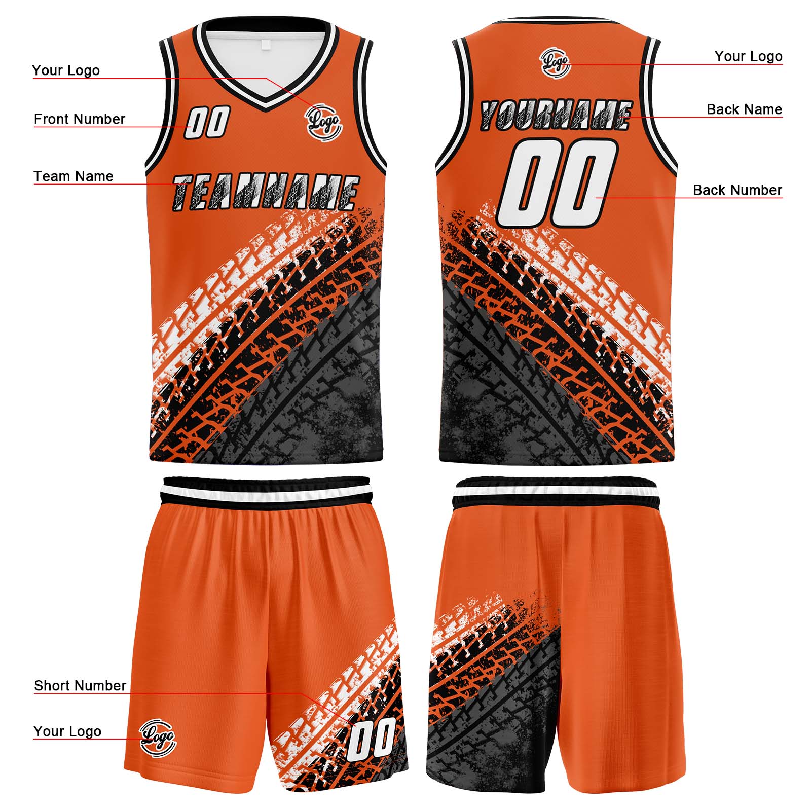 Custom Orange Basketball Jersey Uniform Suit Printed Your Logo Name Number