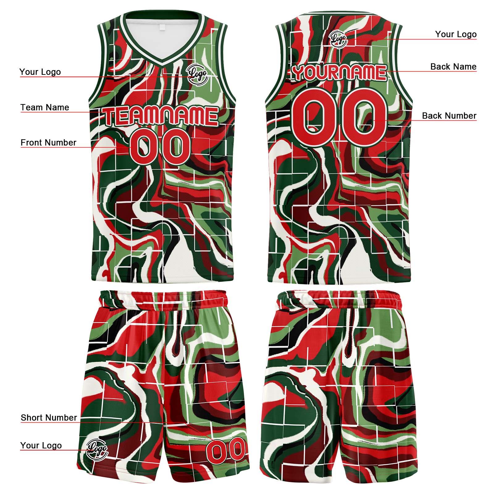 Custom Green Red Basketball Jersey Uniform Suit Printed Your Logo Name Number