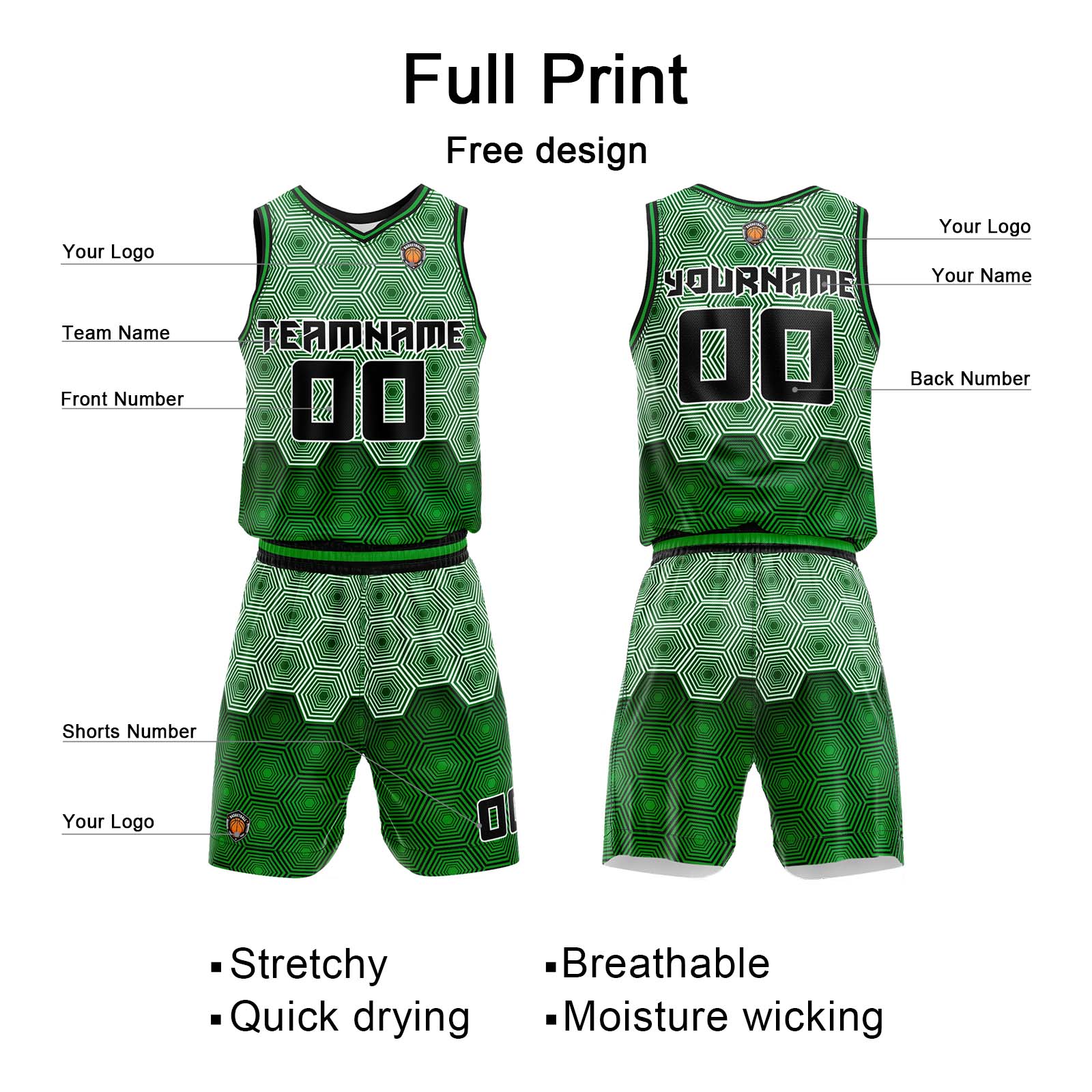 Custom Dark Green Basketball Jersey Uniform Suit Printed Your Logo Name Number