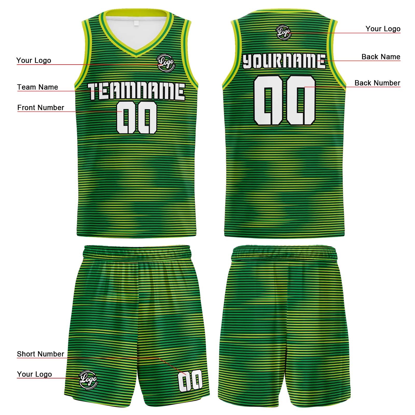 Custom Green Basketball Jersey Uniform Suit Printed Your Logo Name Number