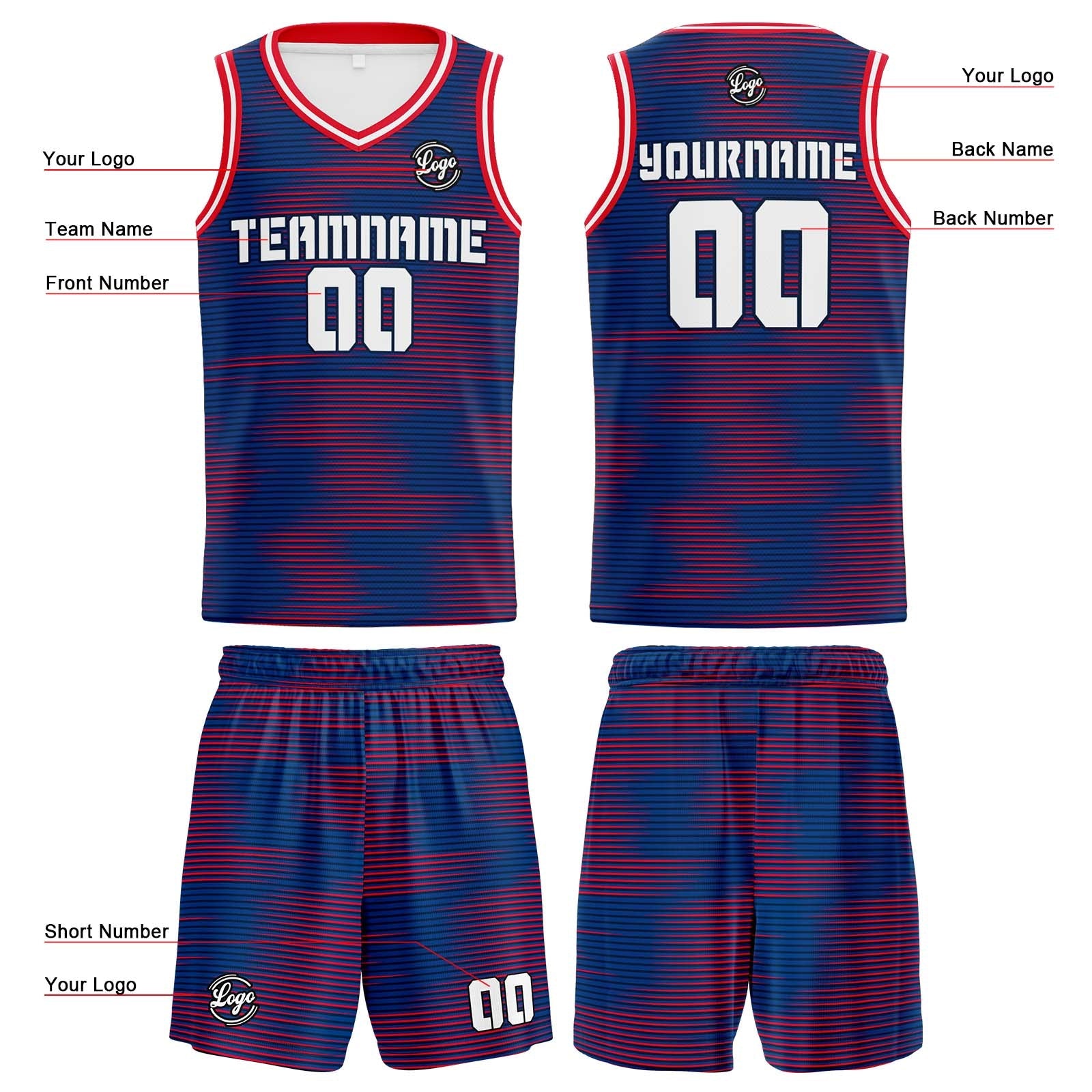Custom Blue Red Basketball Jersey Uniform Suit Printed Your Logo Name Number