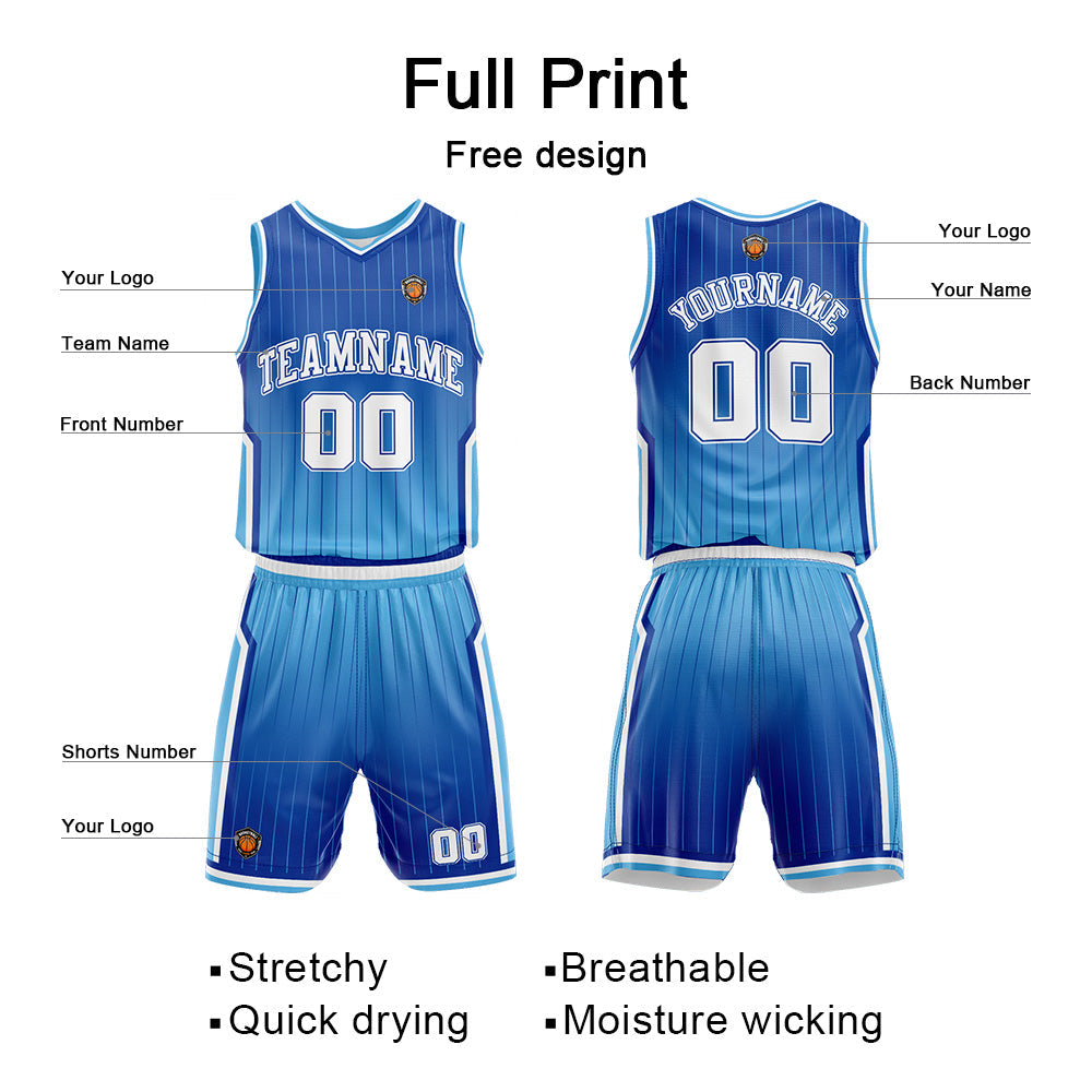 Custom Basketball Jersey Uniform Suit Printed Your Logo Name Number Royal-Light blue