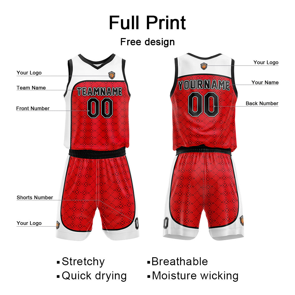 Custom Basketball Jersey Uniform Suit Printed Your Logo Name Number Red