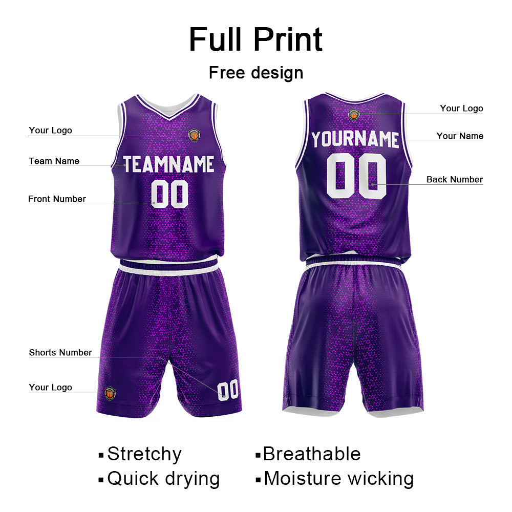 Custom Basketball Jersey Uniform Suit Printed Your Logo Name Number Purple