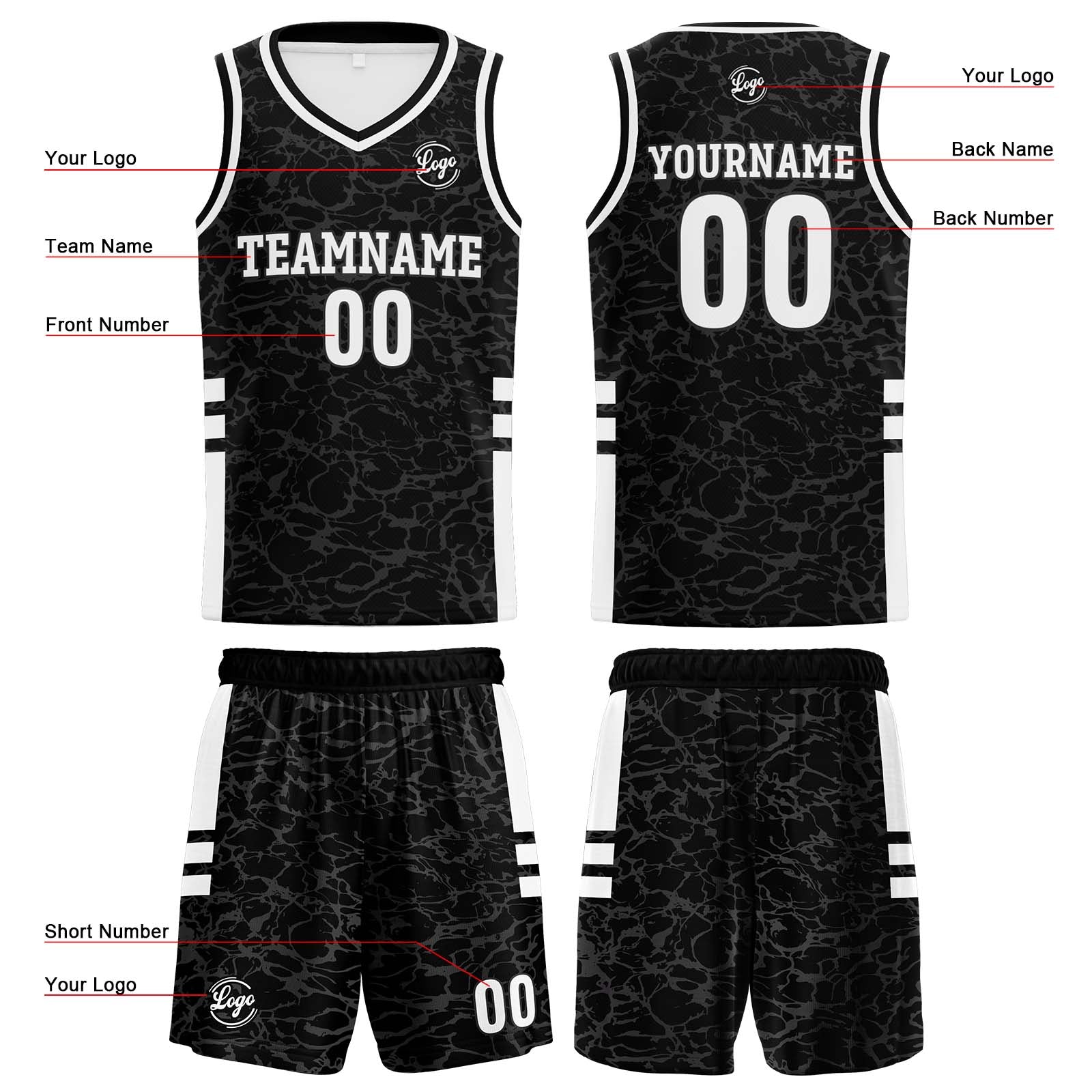 Custom Black Basketball Jersey Uniform Suit Printed Your Logo Name Number