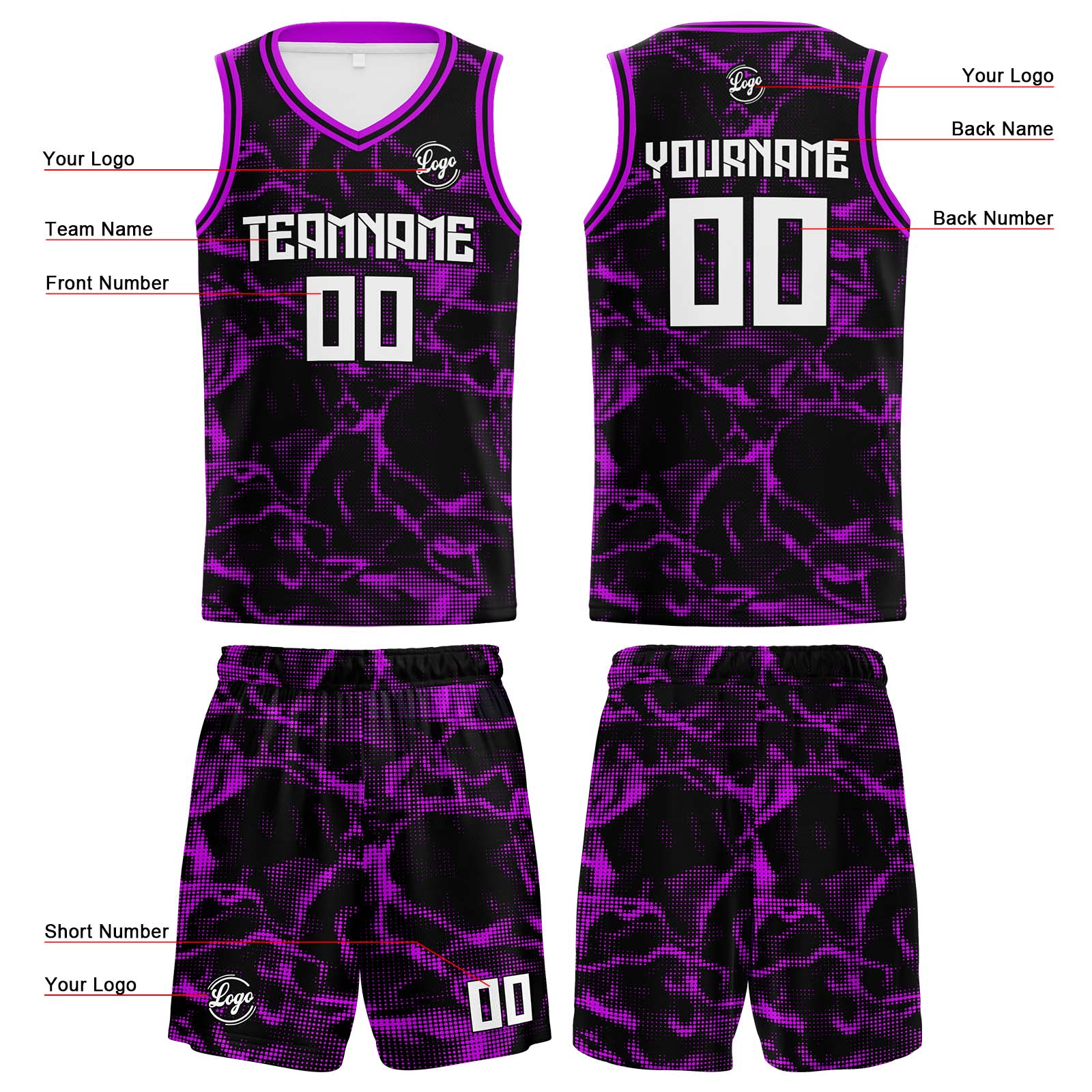 Custom Black Purple Basketball Jersey Uniform Suit Printed Your Logo Name Number