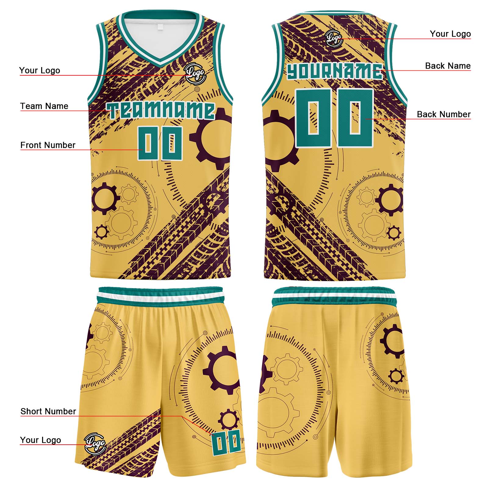 Custom Light Yellow Brown Basketball Jersey Uniform Suit Printed Your Logo Name Number