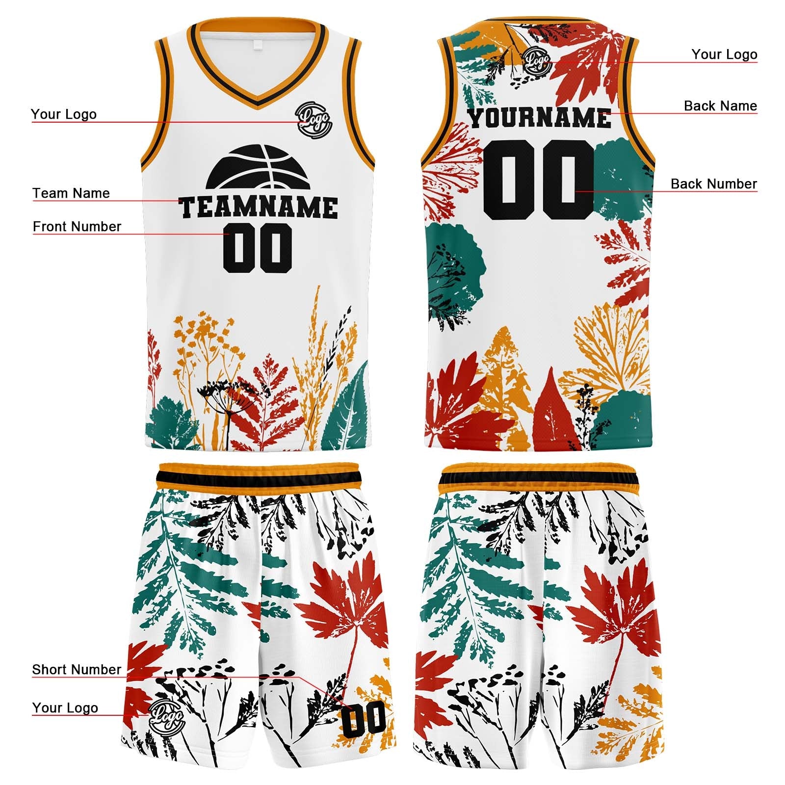 Custom White Orange Basketball Jersey Uniform Suit Printed Your Logo Name Number