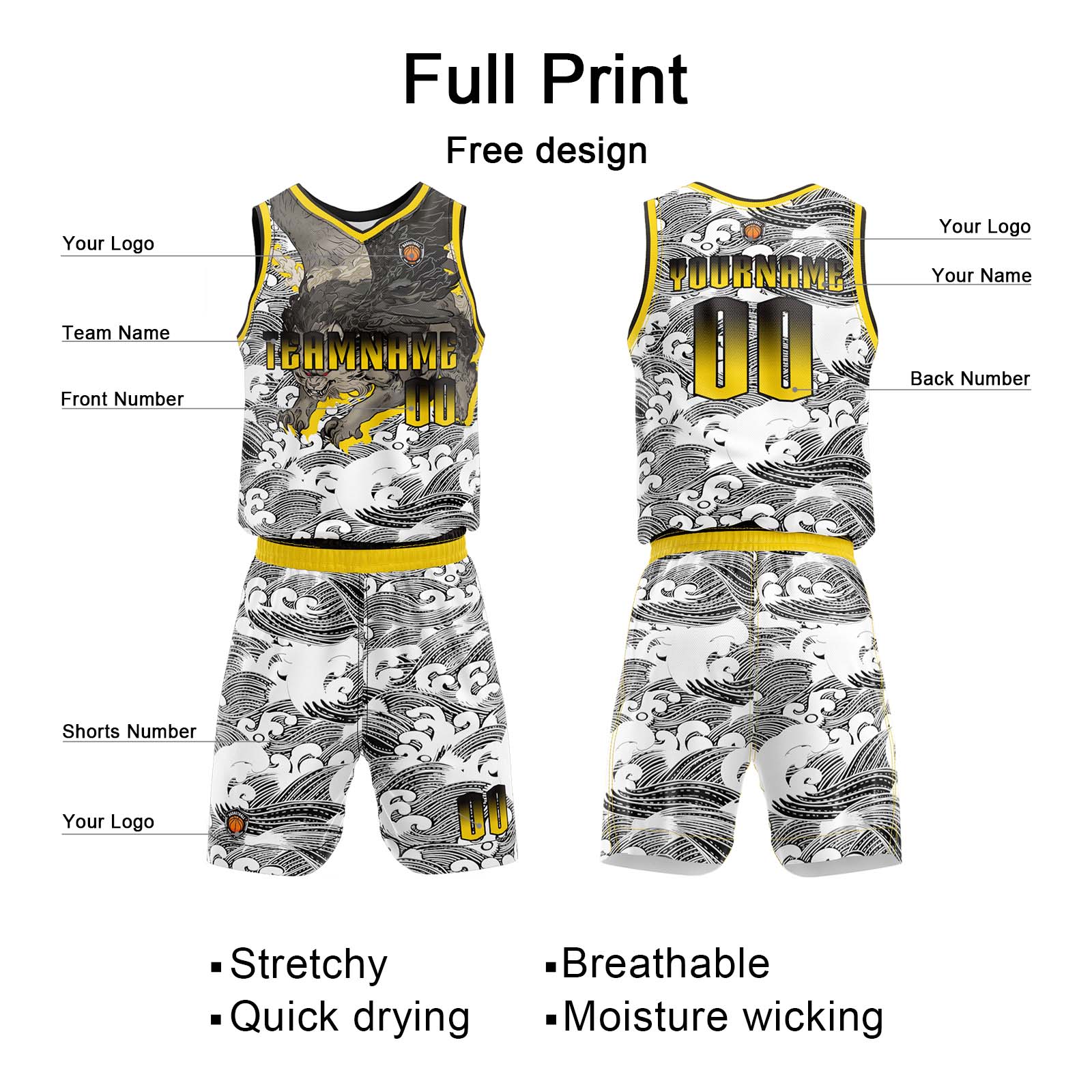 Custom Brown Yellow Basketball Jersey Uniform Suit Printed Your Logo Name Number
