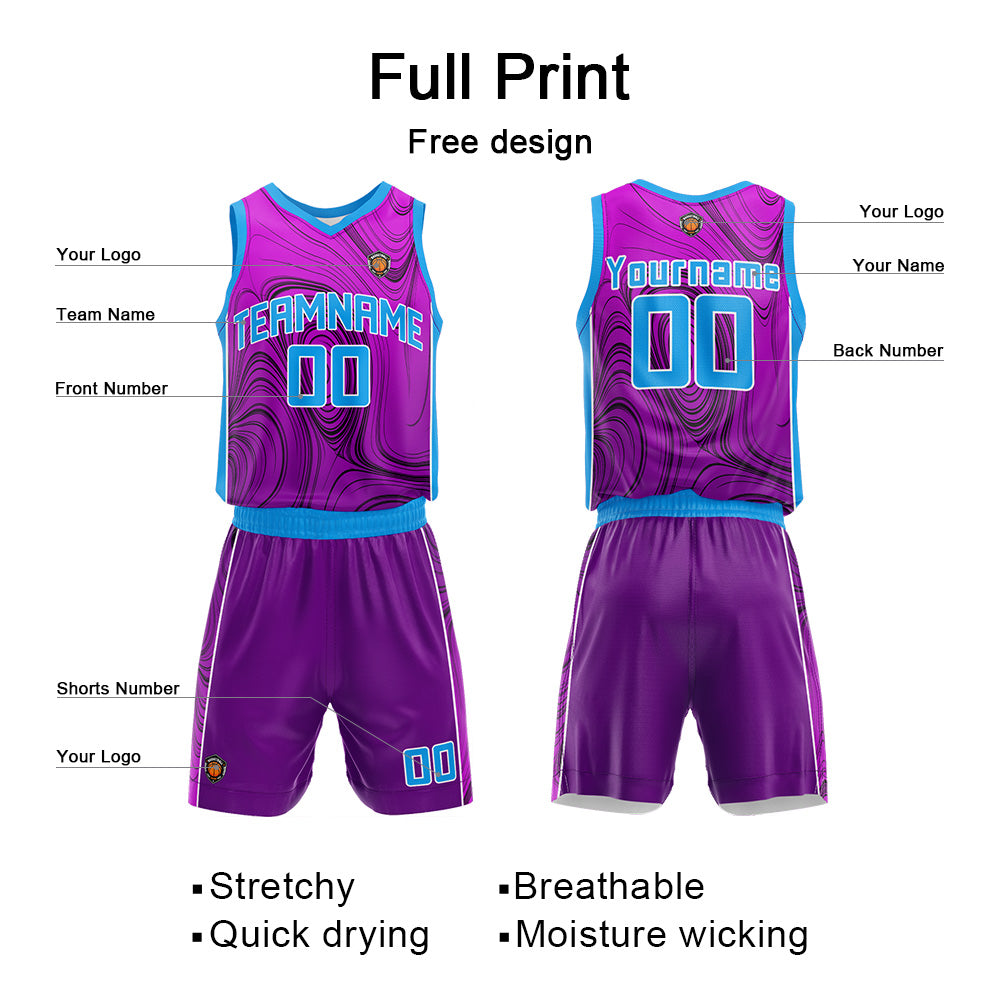 Custom Basketball Jersey Uniform Suit Printed Your Logo Name Number Purple