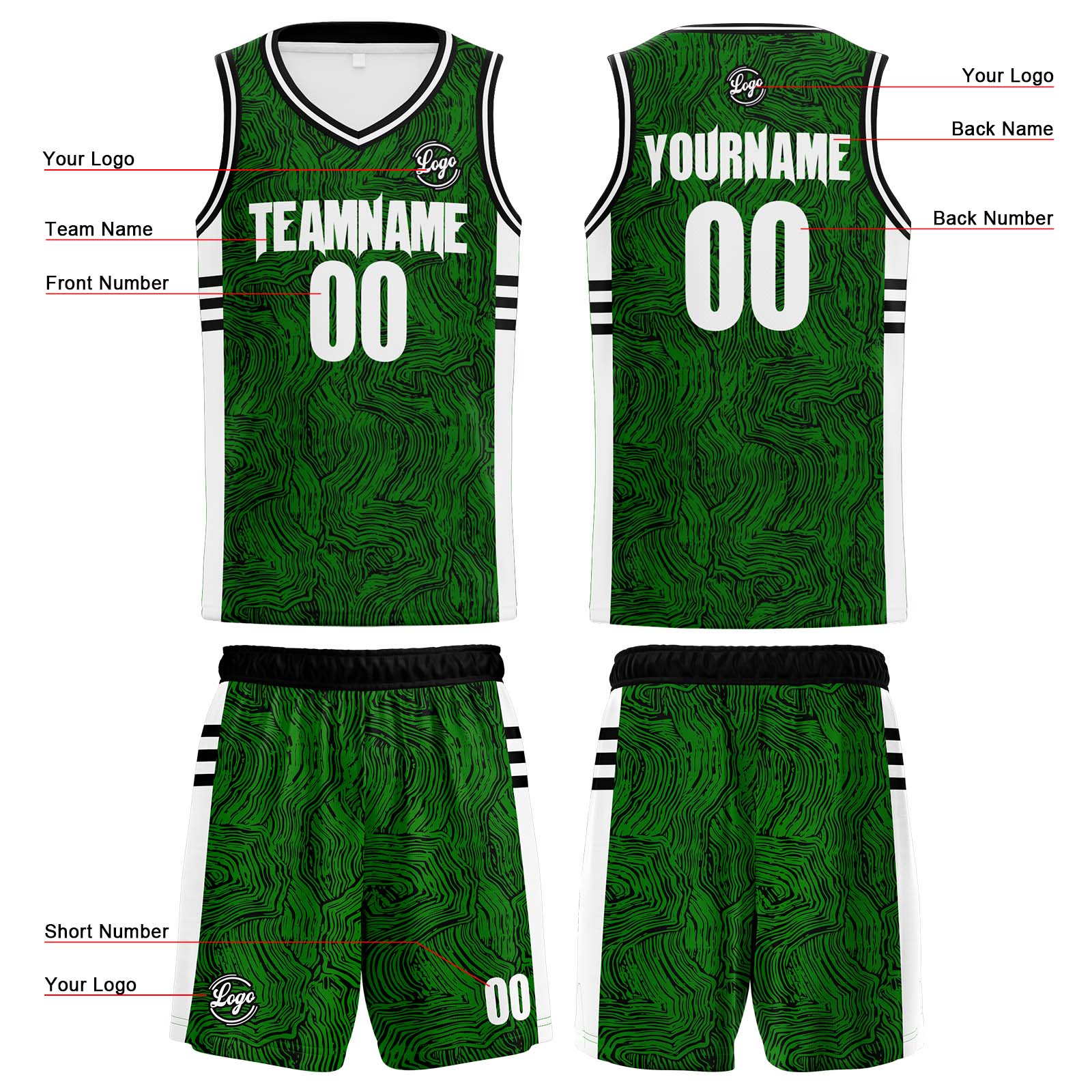 Custom Black Green Basketball Jersey Uniform Suit Printed Your Logo Name Number
