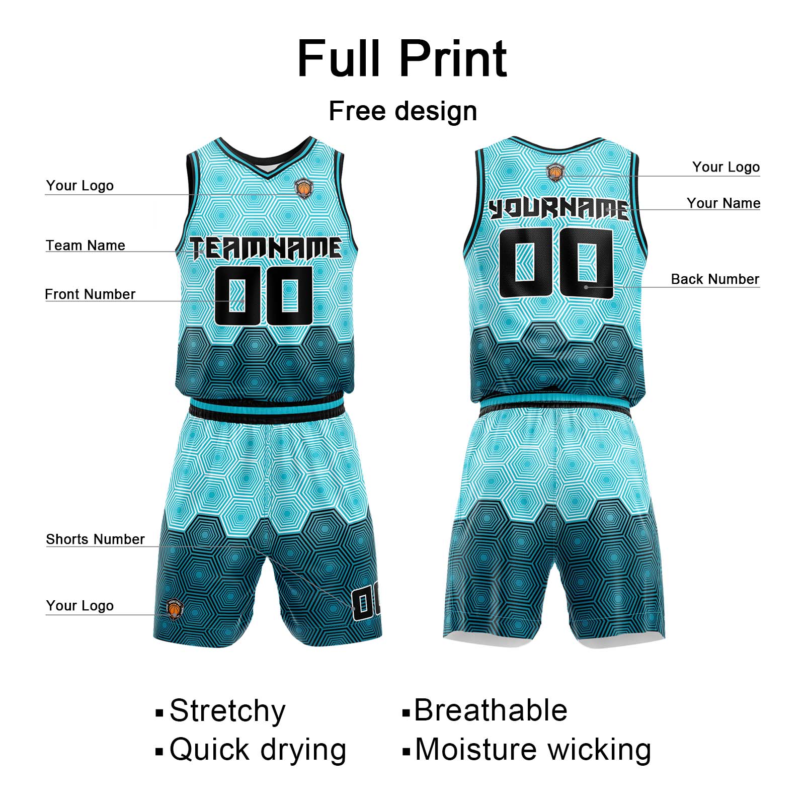 Custom Aqua Basketball Jersey Uniform Suit Printed Your Logo Name Number