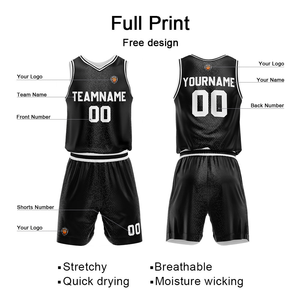 Custom Basketball Jersey Uniform Suit Printed Your Logo Name Number Black