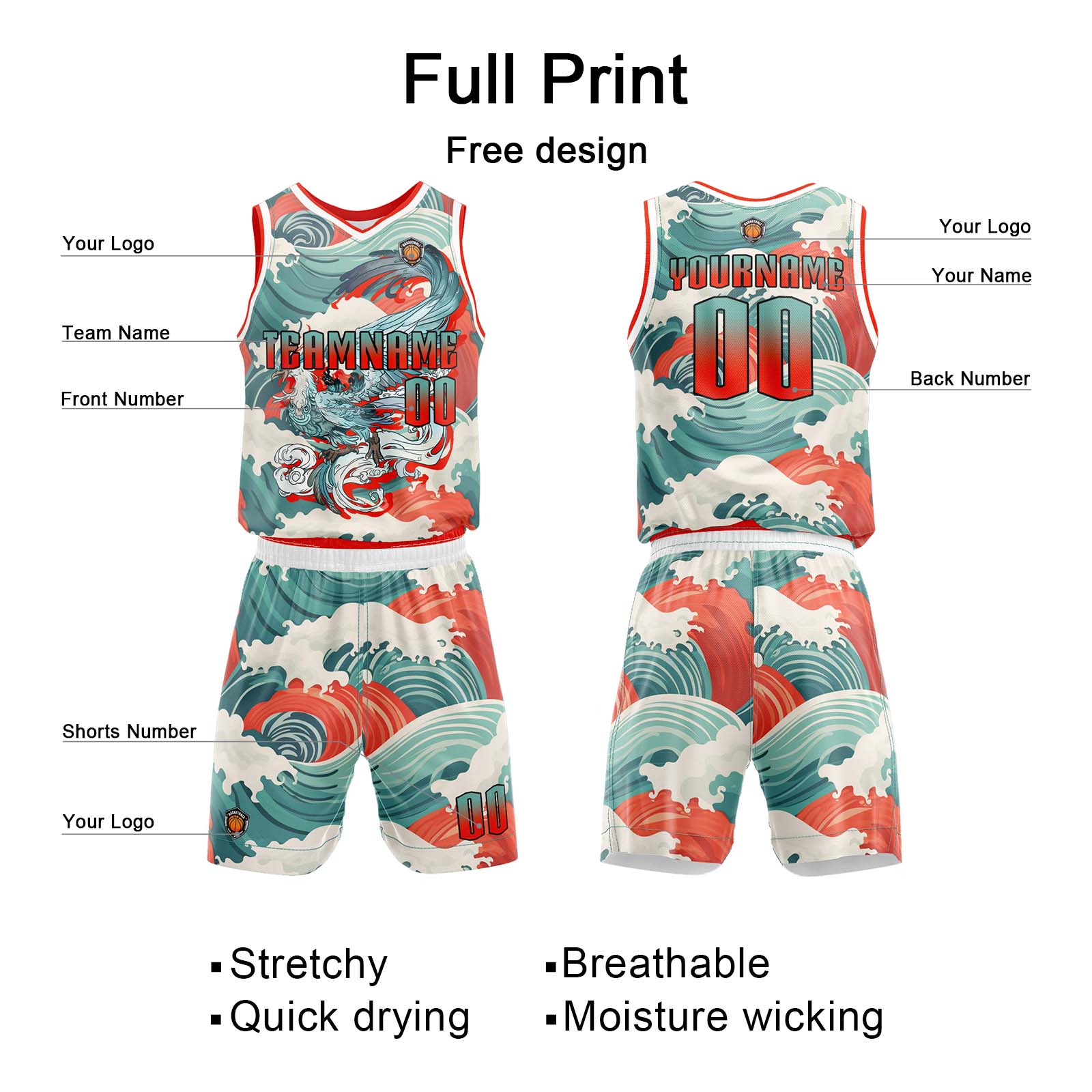 Custom Cyan Red Basketball Jersey Uniform Suit Printed Your Logo Name Number
