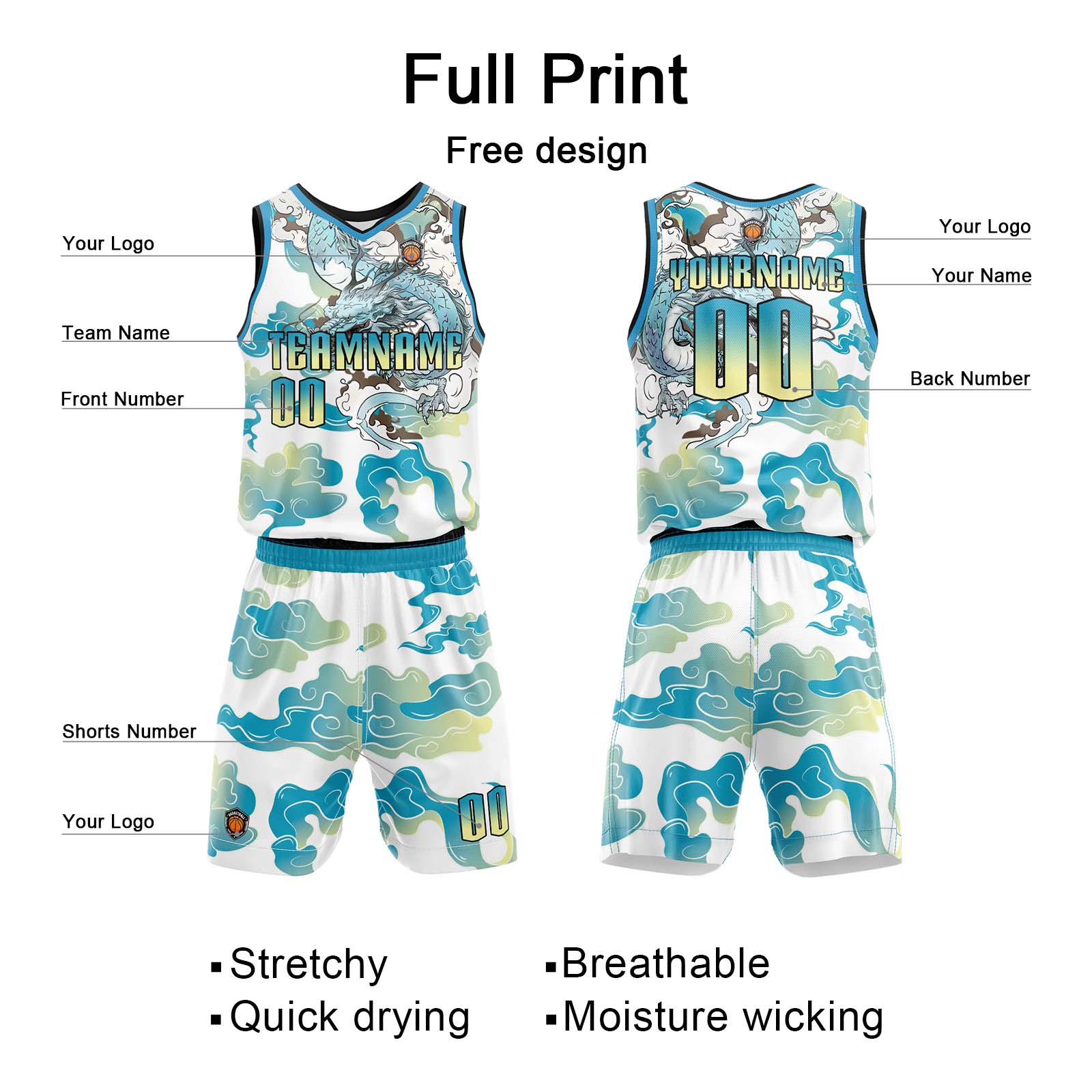 Custom Blue Yellow Basketball Jersey Uniform Suit Printed Your Logo Name Number