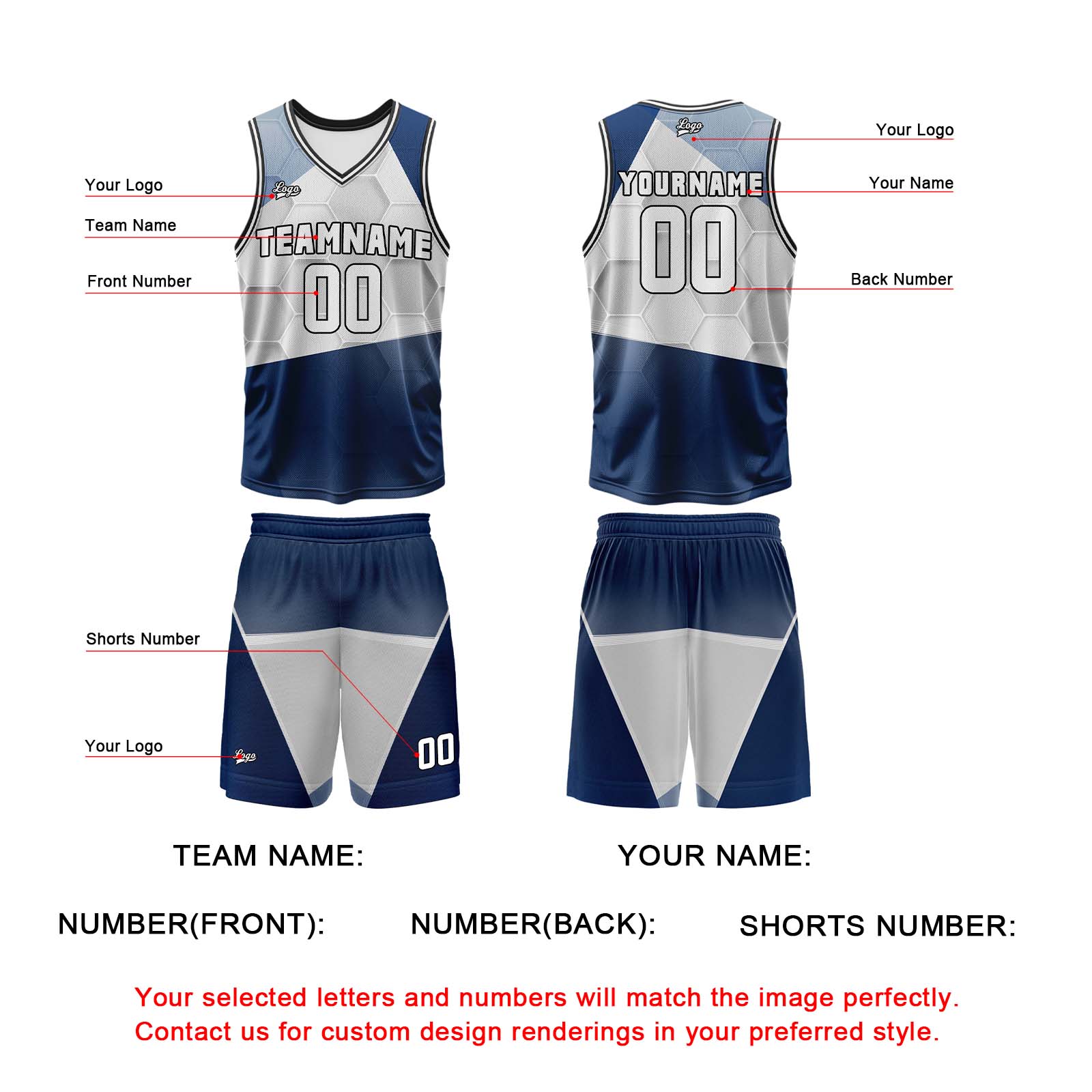 Custom Navy Gray Basketball Jersey Uniform Suit Printed Your Logo Name Number