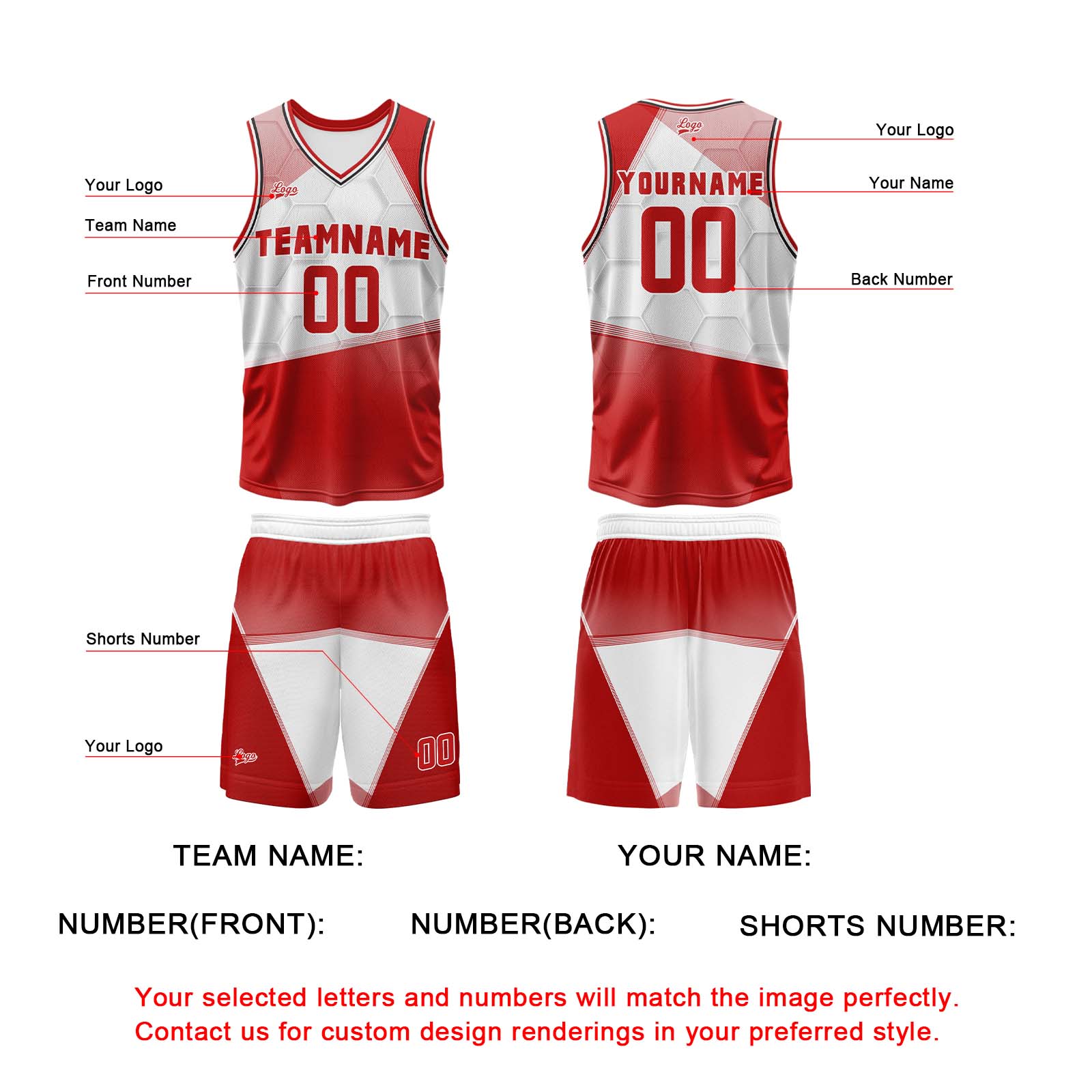 Custom Red White Basketball Jersey Uniform Suit Printed Your Logo Name Number