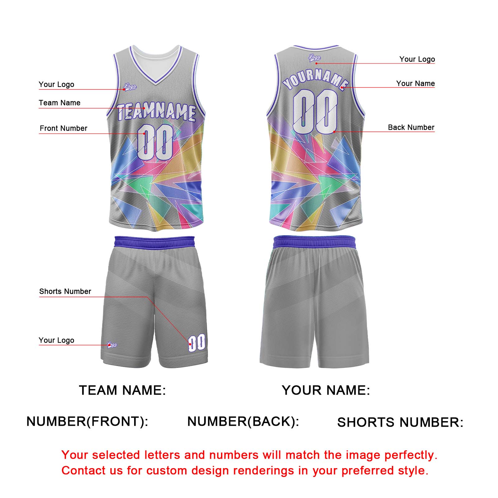 Custom Grey Basketball Jersey Uniform Suit Printed Your Logo Name Number