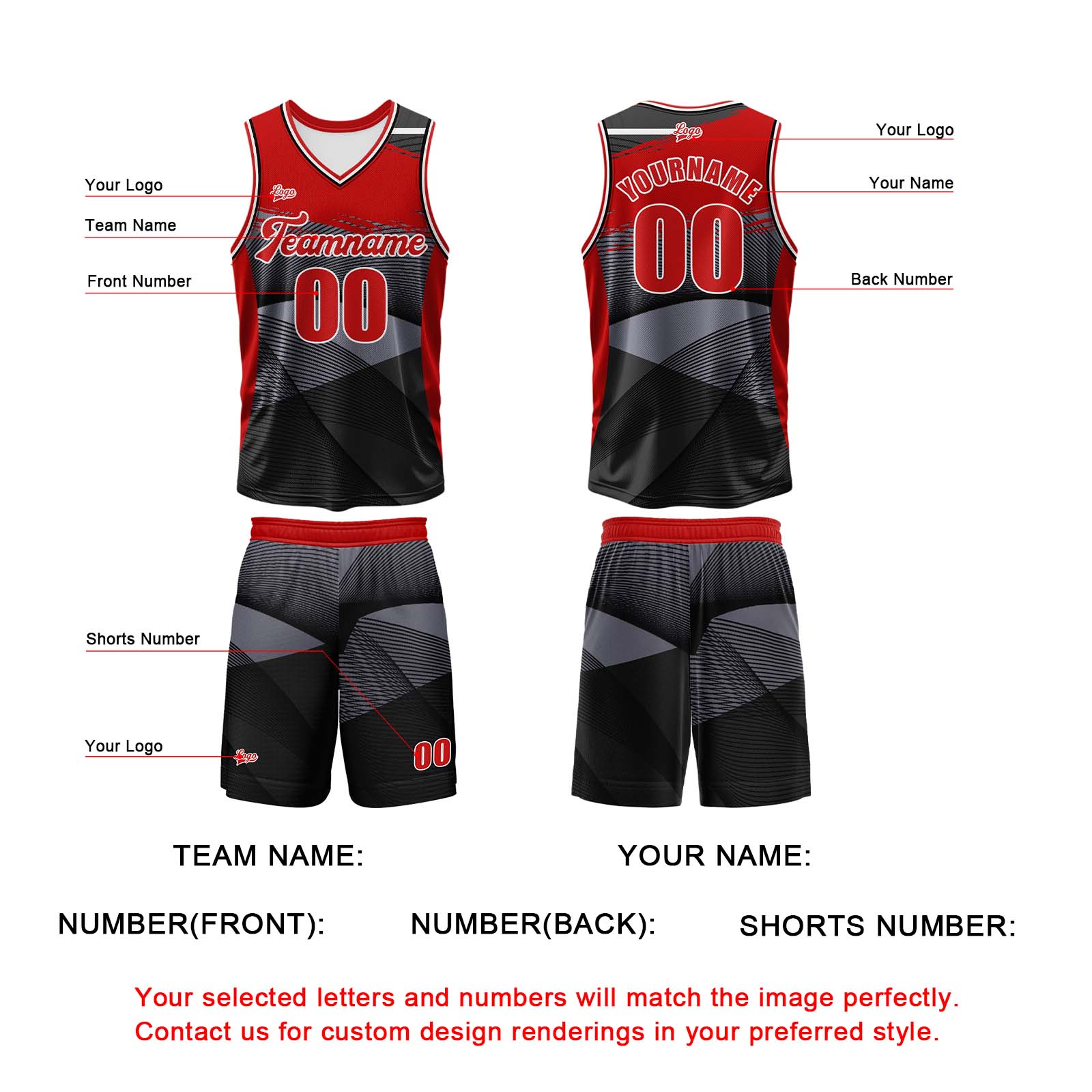 Custom Black Red Basketball Jersey Uniform Suit Printed Your Logo Name Number