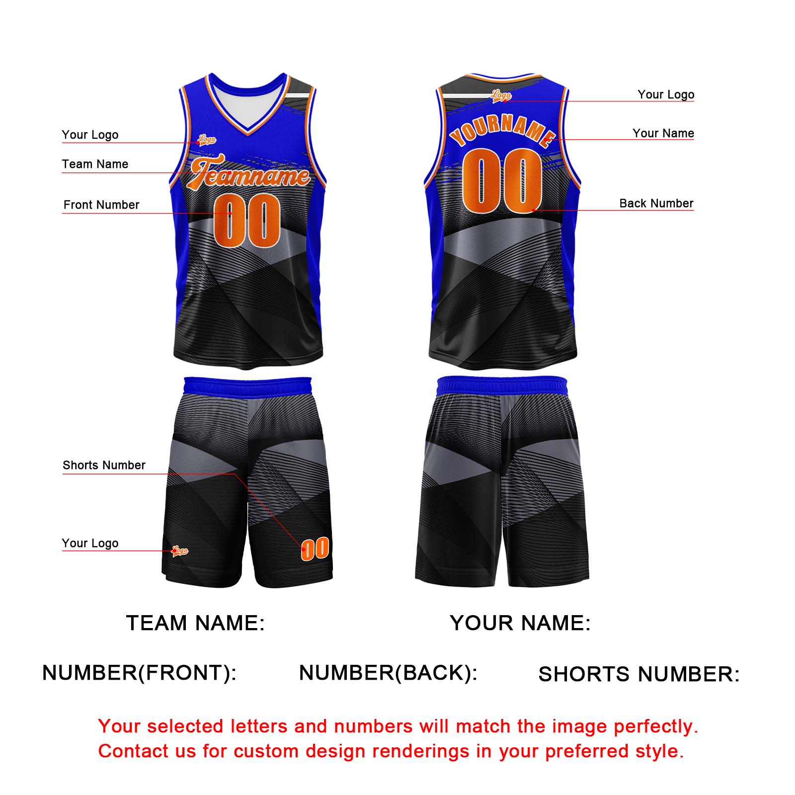 Custom Black Blue Basketball Jersey Uniform Suit Printed Your Logo Name Number