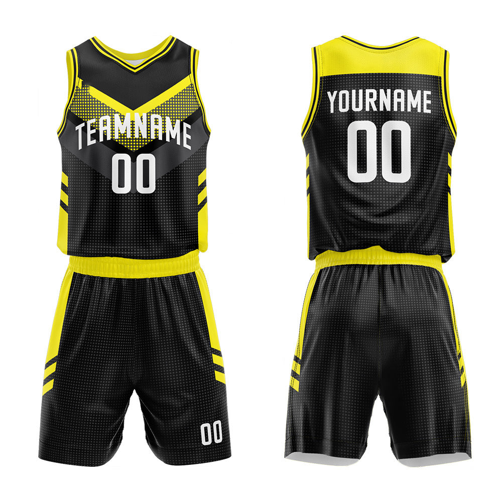Custom Basketball Jersey Uniform Suit Printed Your Logo Name Number Black-Yellow
