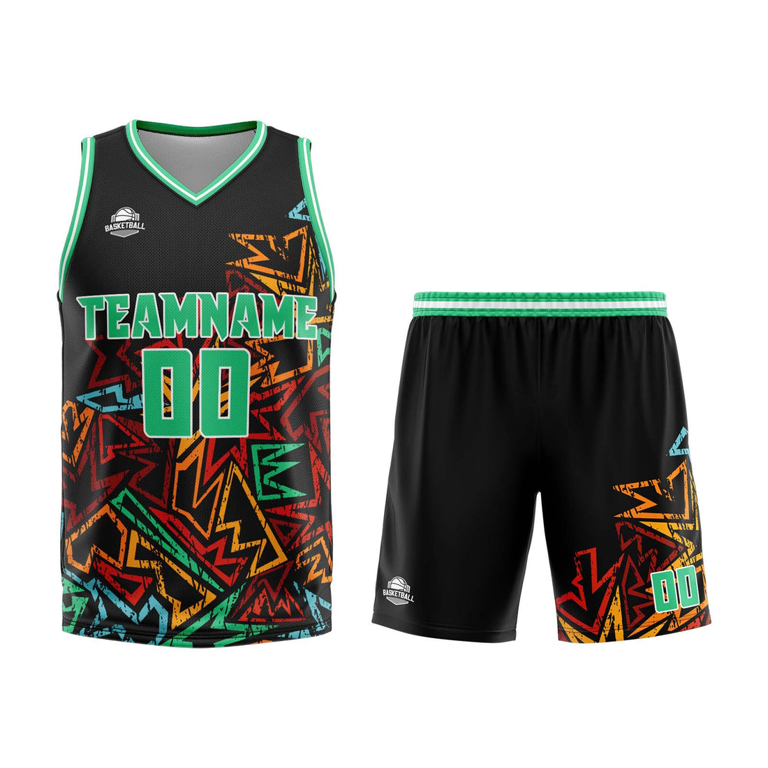 Custom Damaged geometry Green Basketball Jersey Uniform Suit Printed Your Logo Name Number