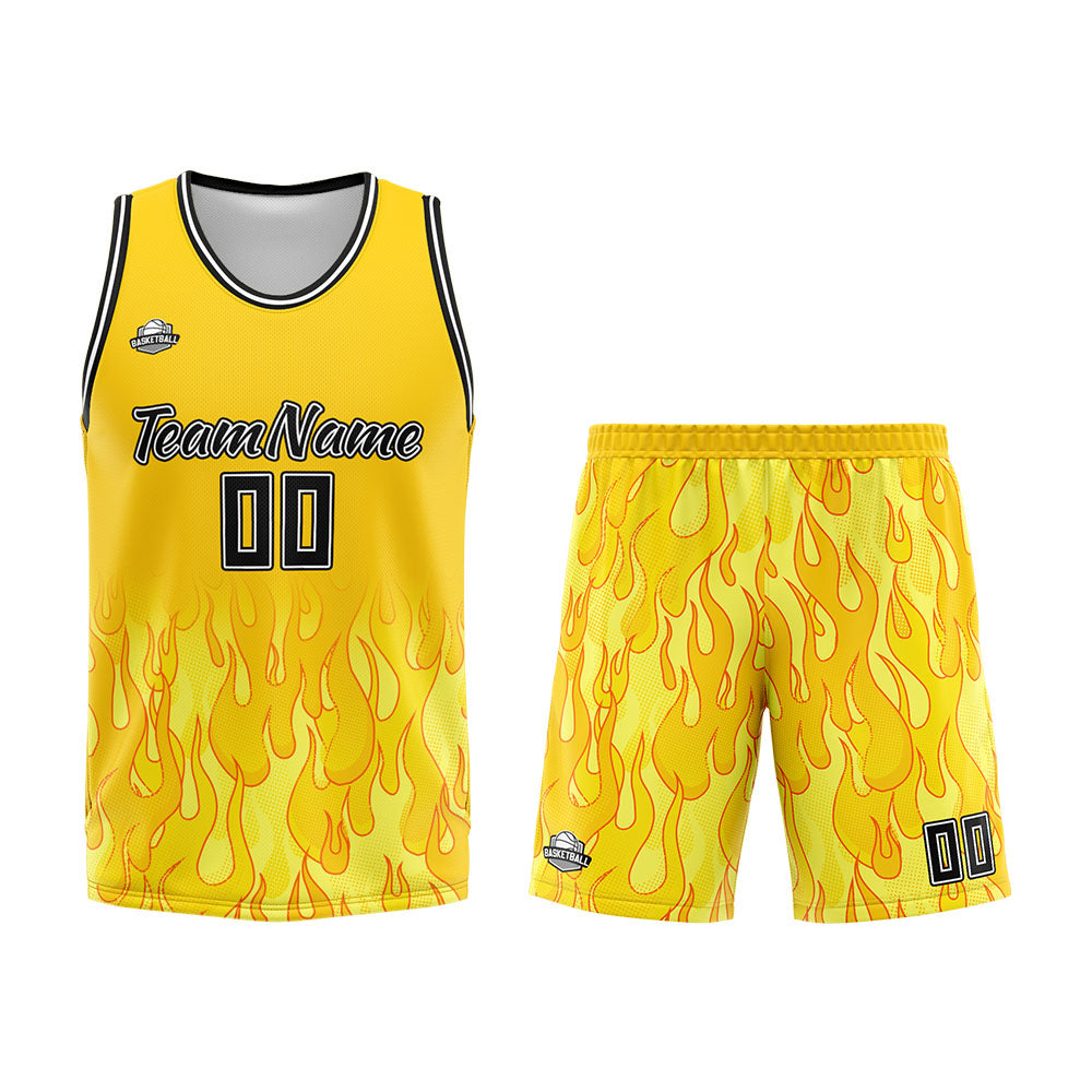 Custom Basketball Jersey Uniform Suit Printed Your Logo Name Number Flame&Yellow