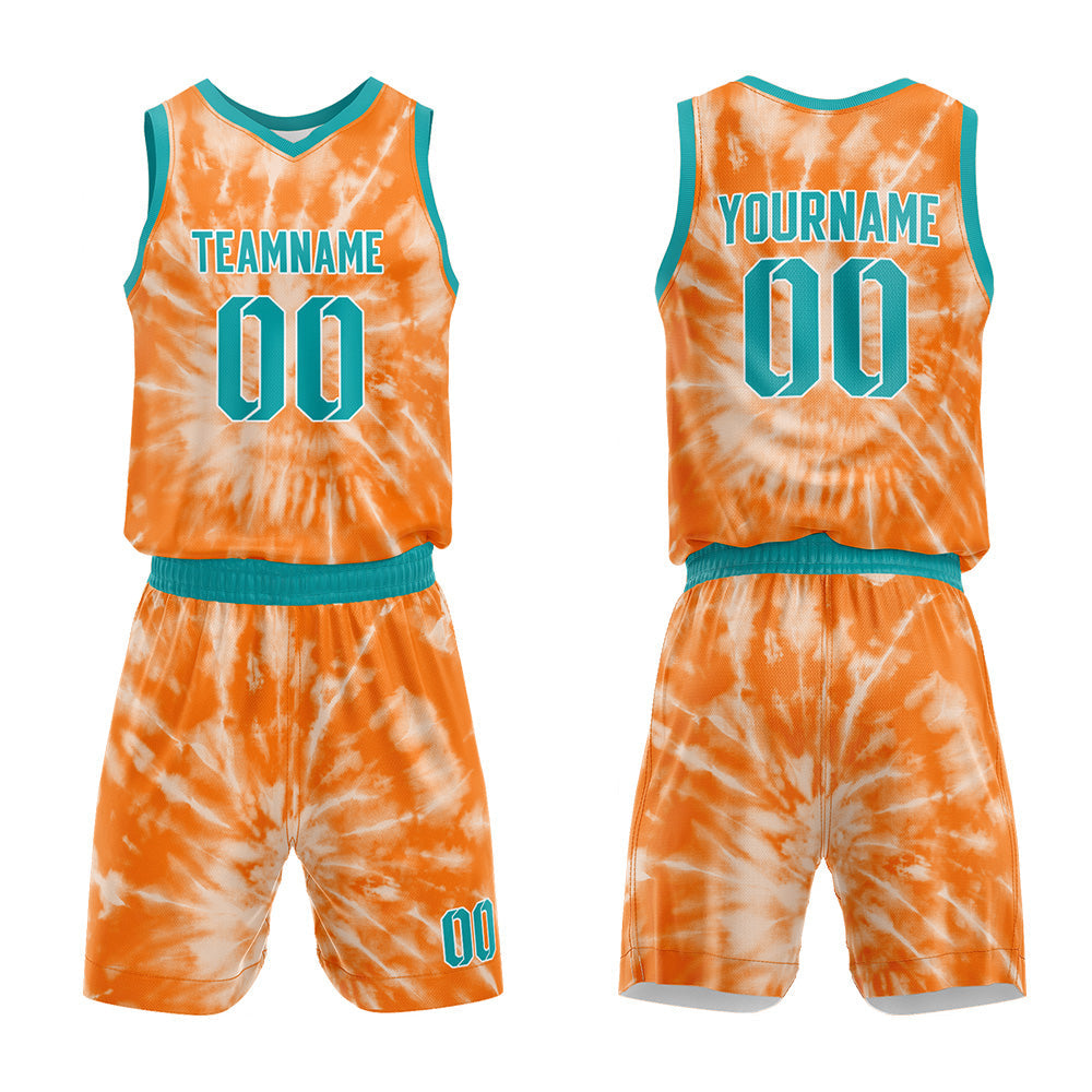 Custom Basketball Jersey Uniform Suit Printed Your Logo Name Number tie-dyed-Orange