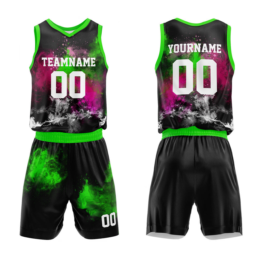Custom Basketball Jersey Uniform Suit Printed Your Logo Name Number Splash-Rose-Neon Green