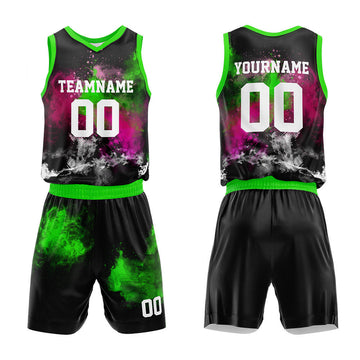 Custom Basketball Jersey Uniform Suit Printed Your Logo Name Number Splash-Rose-Neon Green