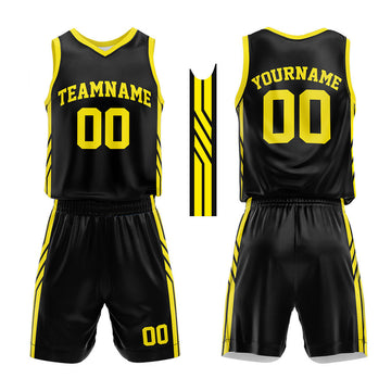 Custom Basketball Jersey Uniform Suit Printed Your Logo Name Number Black-Yellow