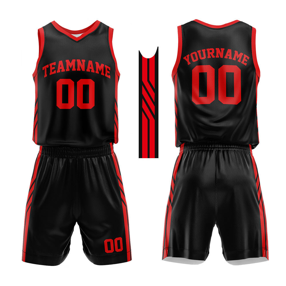 Custom Basketball Jersey Uniform Suit Printed Your Logo Name Number Black-Red