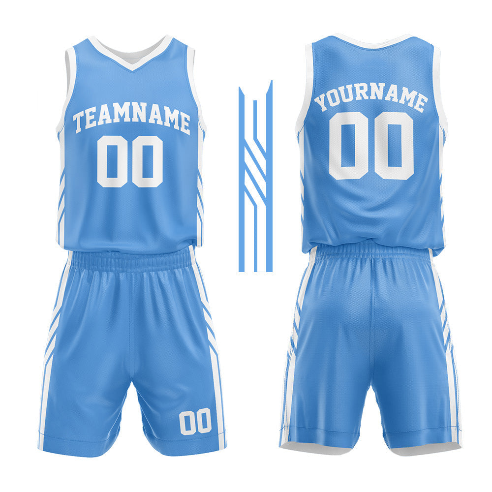 Custom Basketball Jersey Uniform Suit Printed Your Logo Name Number Light Blue-White
