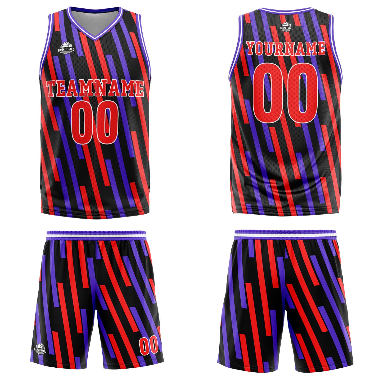 Custom Vertical bar Red Purple Basketball Jersey Uniform Suit Printed Your Logo Name Number