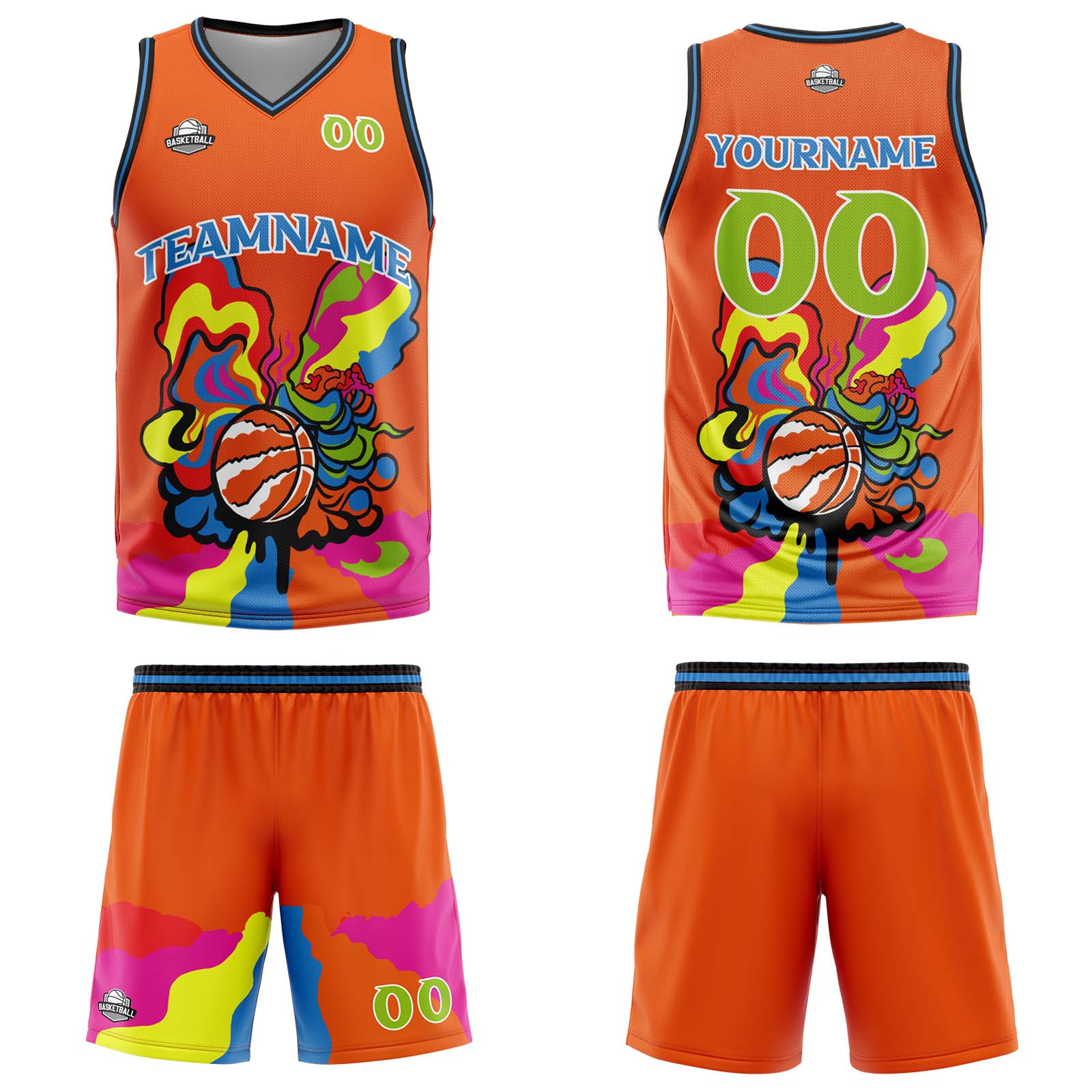 Custom Orange Basketball Jersey Uniform Suit Printed Your Logo Name Number