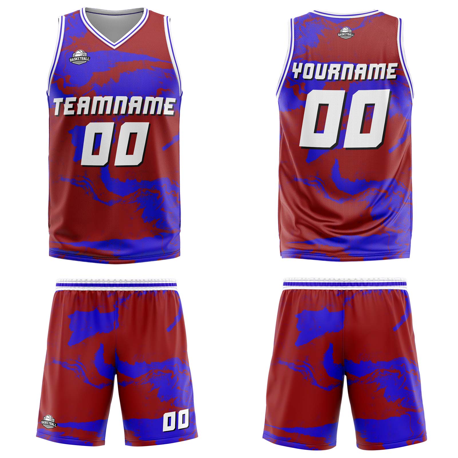 Custom Tie-dye Red Royal Basketball Jersey Uniform Suit Printed Your Logo Name Number
