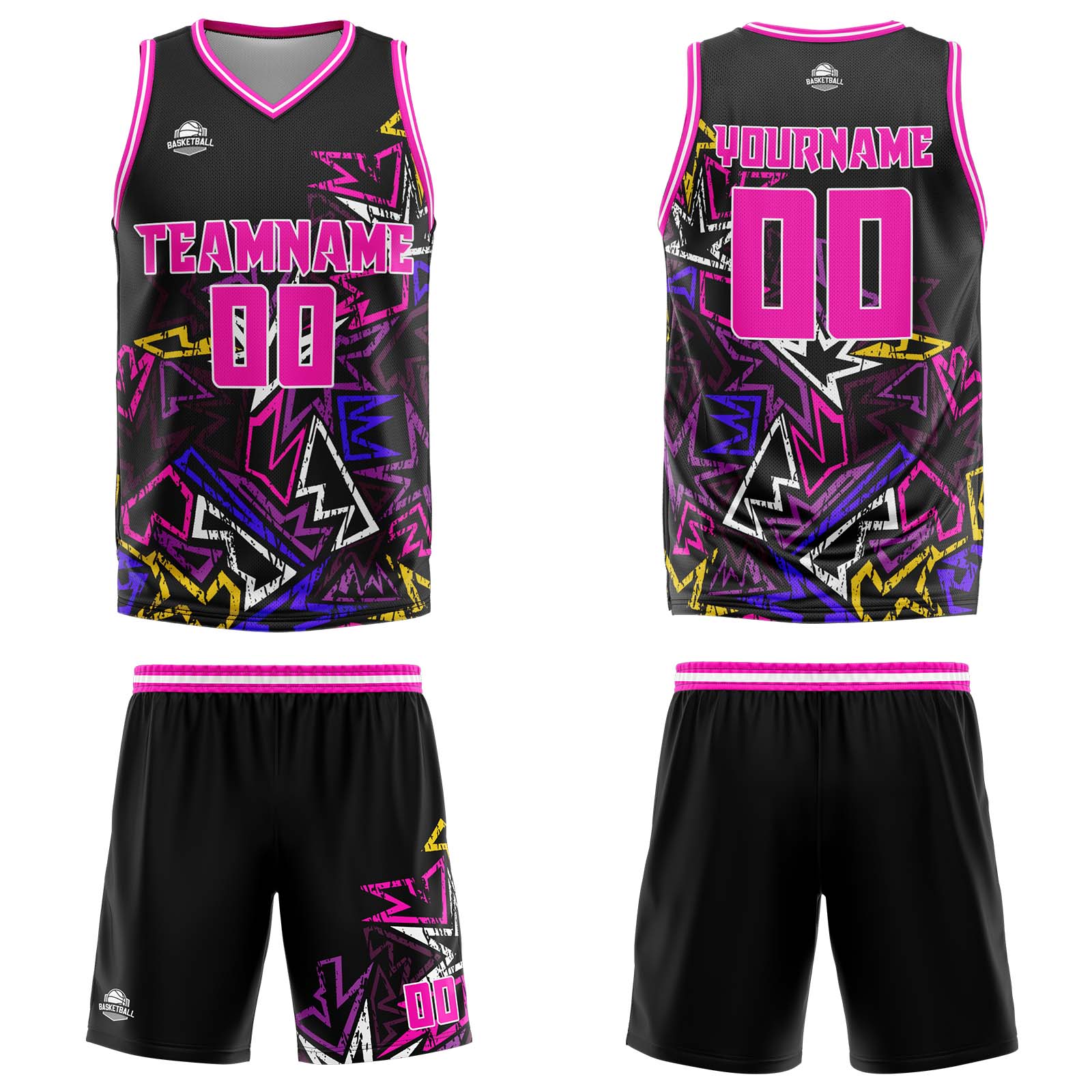 Custom Damaged geometry Pink Basketball Jersey Uniform Suit Printed Your Logo Name Number