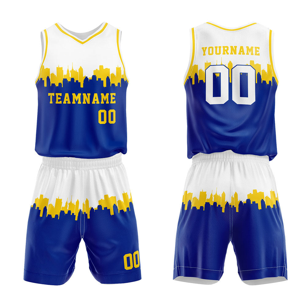Custom Basketball Jersey Uniform Suit Printed Your Logo Name Number White-Blue