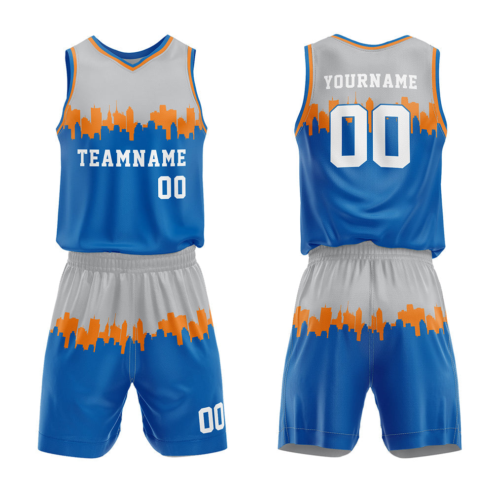 Custom Basketball Jersey Uniform Suit Printed Your Logo Name Number Gray-Gray Blue