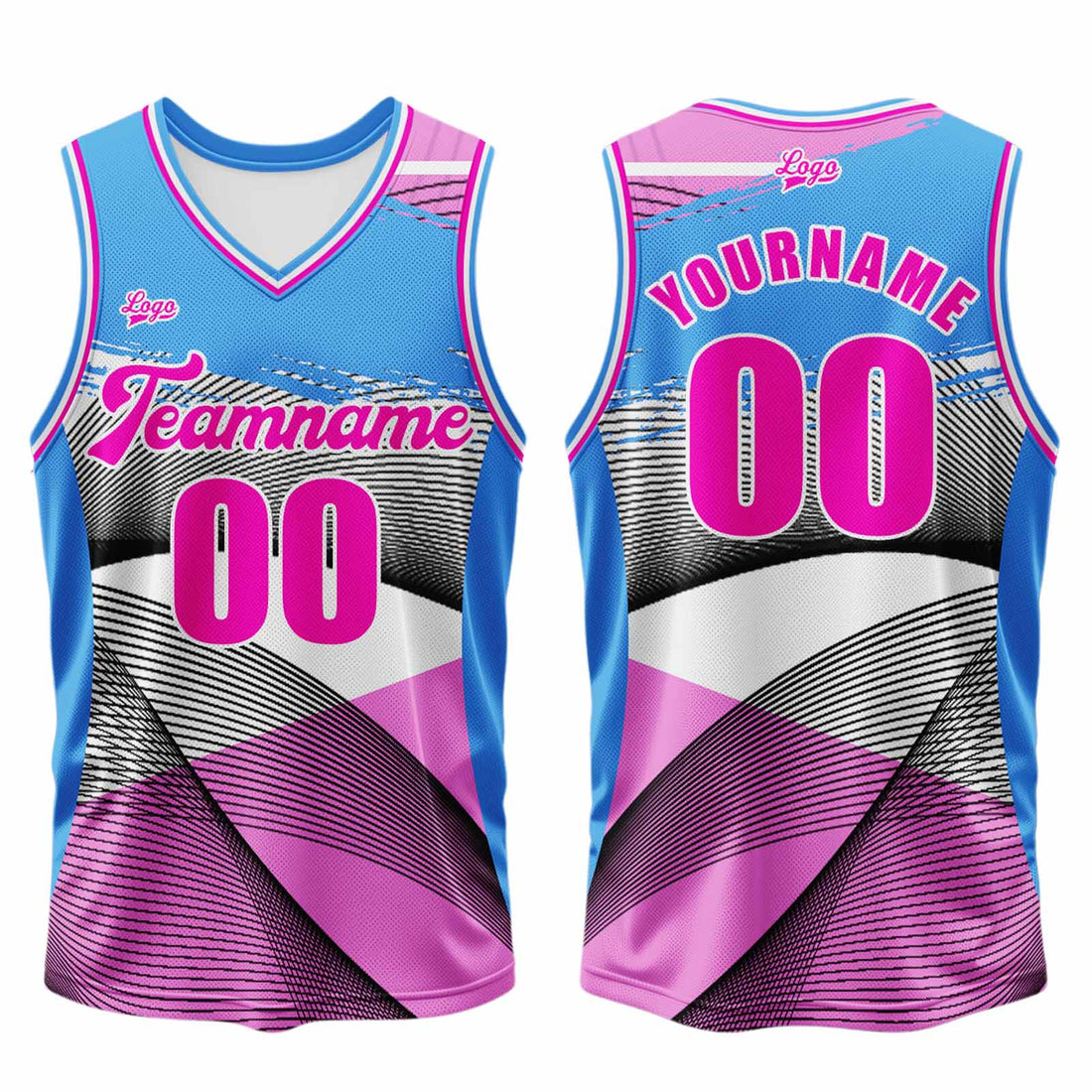 Custom Blue Pink Basketball Jersey Uniform Suit Printed Your Logo Name Number