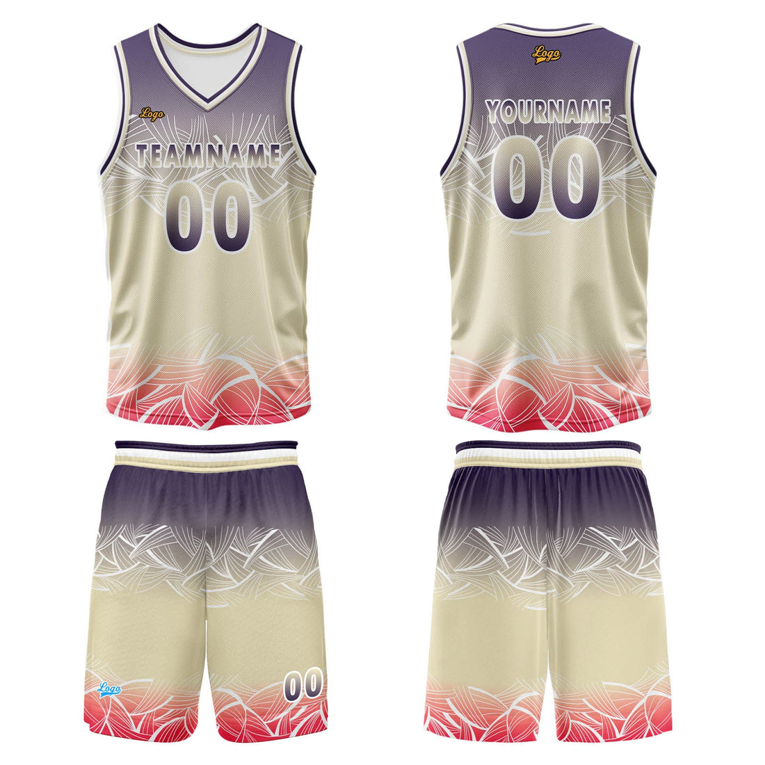 Custom Purple Flesh Color Basketball Jersey Uniform Suit Printed Your Logo Name Number