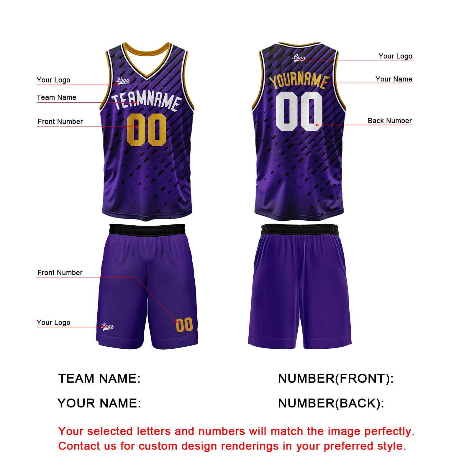 Custom Purple Basketball Jersey Uniform Suit Printed Your Logo Name Number