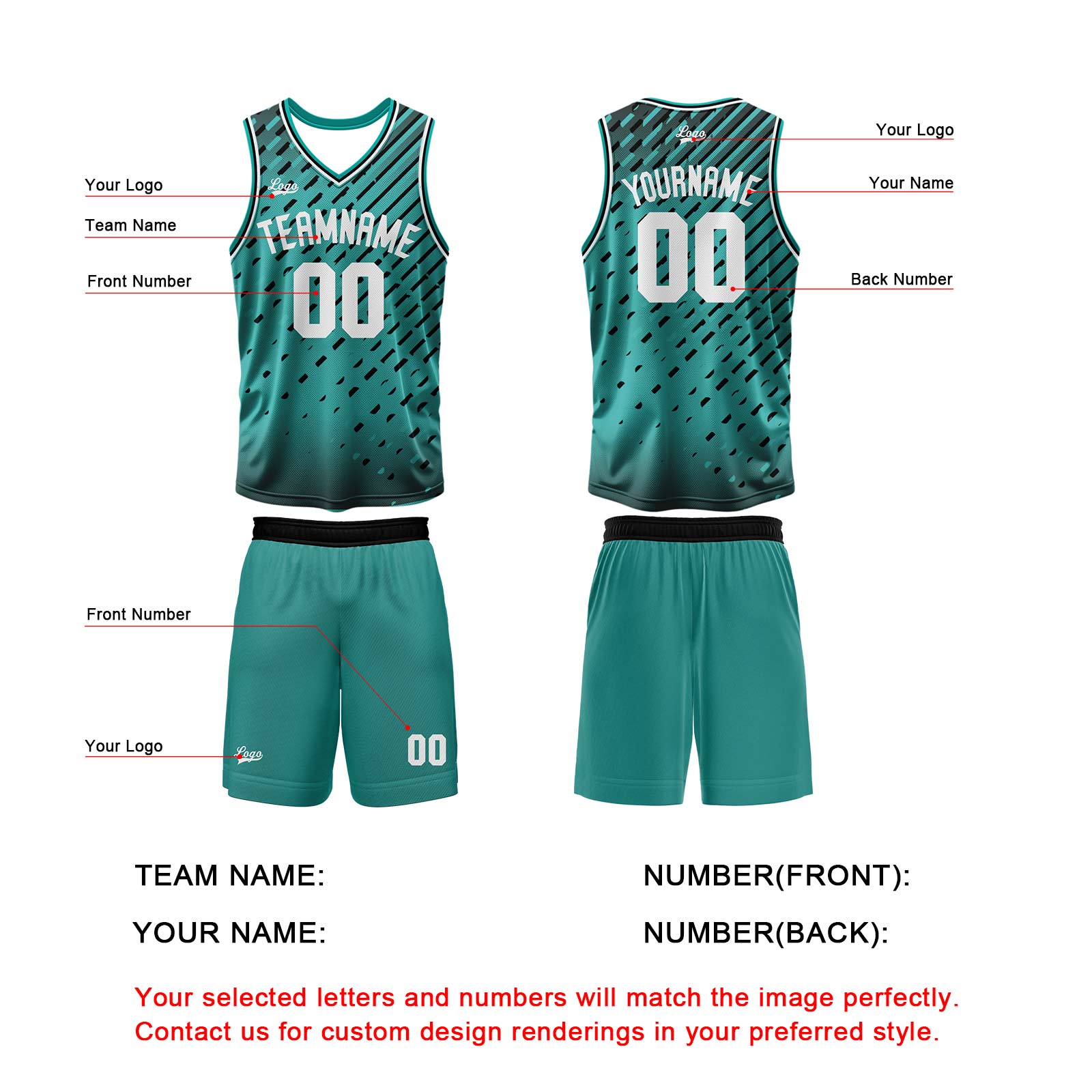 Custom Teal Basketball Jersey Uniform Suit Printed Your Logo Name Number